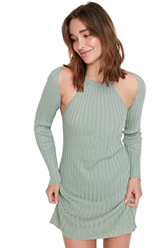 TRENDYOL Damen Trendyol Damen Slim Standard Choker High Neck Strickware Kleid, Mint, S EU von TRENDYOL