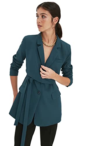 TRENDYOL Damen Trendyol Damen Übergröße Regular Wickelschnitt Plain Webstoff Blazer Coat, Smaragdgrün, 36 EU von TRENDYOL