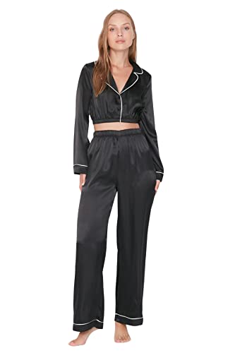 TRENDYOL Damen Trendyol Damen Unifarben Mitte Webstoff Hemd-hose Pyjama Pajama Set, Schwarz, 42 EU von TRENDYOL