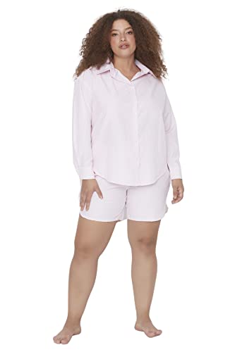 TRENDYOL Damen Trendyol Damen Unifarben Webstoff Hemd-shorts Große Größen in Pyjama-set Pajama Set, Rosa, 42 EU von TRENDYOL