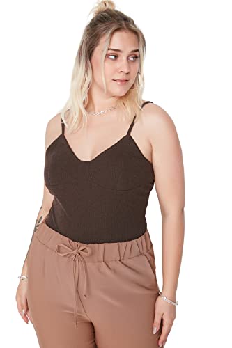 TRENDYOL Damen Trendyol Damen-body, Schmal, Sweetheart, Strick, Übergröße Hemd, Dunkelbraun, 4XL EU von TRENDYOL