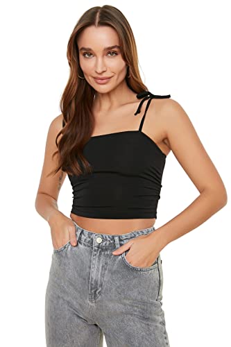 TRENDYOL Damen Trendyol Damen-camisole mit U-ausschnitt, Figurbetont, Gewebt Hemd, Schwarz, M EU von TRENDYOL