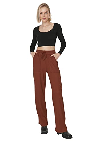 TRENDYOL Damen Trendyol Damenhose mit Hoher Taille, Gerades Bein, Weites Bein Hose Casual, Braun, M von TRENDYOL