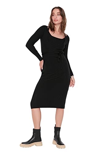 TRENDYOL Damen Trendyol Damenkleid mit Rundhalsausschnitt, Regulär, Gewebt, Standardgröße Kleid, Schwarz, M EU von TRENDYOL