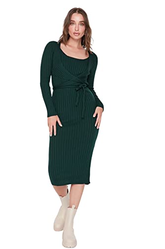 TRENDYOL Damen Trendyol Damenkleid mit Rundhalsausschnitt, Regulär, Gewebt, Standardgröße Kleid, Smaragdgrün, S EU von TRENDYOL