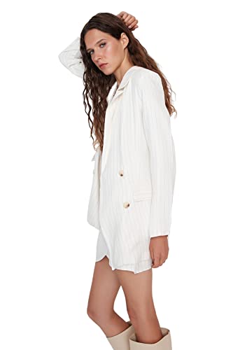 TRENDYOL Damen Trendyol Dames Regular dubbele rij effen geweven blazer Coat, Ecru, 40 EU von TRENDYOL