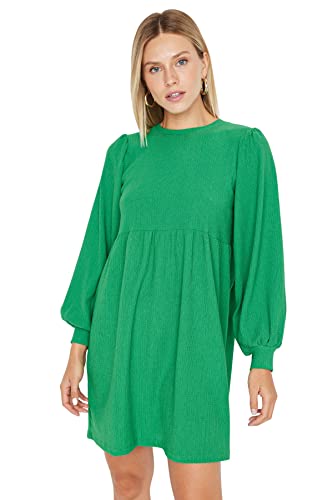 TRENDYOL Damen Trendyol Woman Maxi Skater Rundhalsausschnitt Webstoff Kleid, Grün, M von TRENDYOL