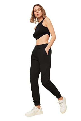 TRENDYOL Damen Trendyol Er Grundlegender Jogger Geplant Gebratener Trainingsanzug Sweatpants, Schwarz, L EU von TRENDYOL