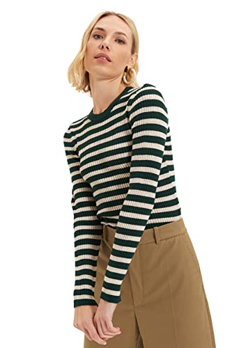 TRENDYOL Damen Trendyol Green Striped Knitwear Pullover Sweater, Grün, L EU von TRENDYOL