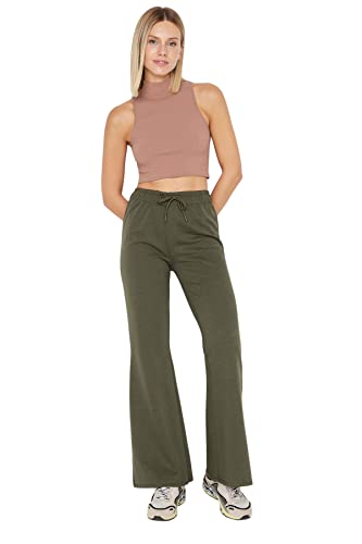 TRENDYOL Damen Trendyol Herren Basic Hoher Bund Flared Jogginghose Sweatpants, Khaki, M EU von TRENDYOL