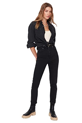 TRENDYOL Damen Trendyol Herren Basic Hoher Bund Slim Jeans, Schwarz, 36 EU von TRENDYOL