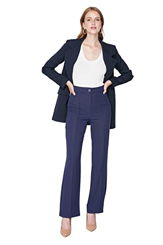 TRENDYOL Damen Trendyol Herren Basic Hoher Bund Straight Hose Pants, Marineblau, 38 EU von TRENDYOL