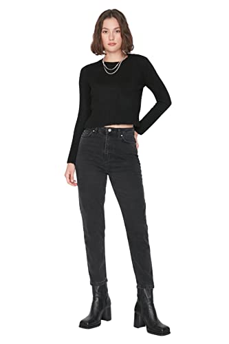 TRENDYOL Damen Trendyol Herren Basic Mittlerer Bund Mom Jeans, Anthrazit, 32 EU von TRENDYOL