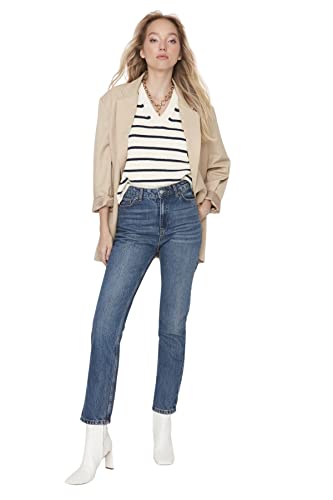 TRENDYOL Damen Trendyol Herren Hoher Bund Bootcut & Flared Jeans, Dunkelblau, 36 EU von TRENDYOL