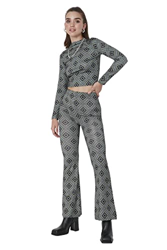 TRENDYOL Damen Trendyol Herren Hoher Bund Flared Hose Pants, Khaki, XL EU von TRENDYOL
