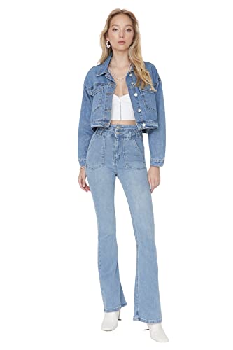 TRENDYOL Damen Trendyol Herren Hoher Bund Flared Jeans, Blau, 36 EU von TRENDYOL