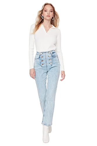 TRENDYOL Damen Trendyol Herren Hoher Bund Flared Jeans, Hellblau, 34 EU von TRENDYOL