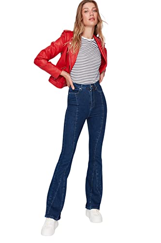 TRENDYOL Damen Trendyol Herren Hoher Bund Flared Jeans, Marineblau, 40 EU von TRENDYOL