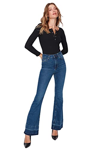 TRENDYOL Damen Trendyol Herren Hoher Bund Flared Jeans, Navy Blue, 36 EU von TRENDYOL