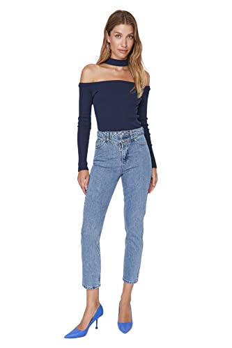 TRENDYOL Damen Trendyol Herren Hoher Bund Mom Jeans, Blau, 32 EU von TRENDYOL