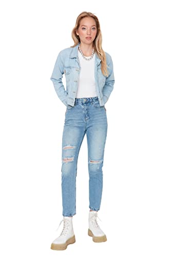 TRENDYOL Damen Trendyol Herren Hoher Bund Mom Jeans, Hellblau, 40 EU von TRENDYOL