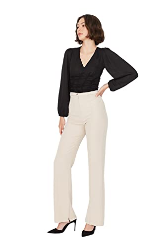 TRENDYOL Damen Trendyol Herren Hoher Bund Straight Hose Pants, Beige, 34 EU von TRENDYOL