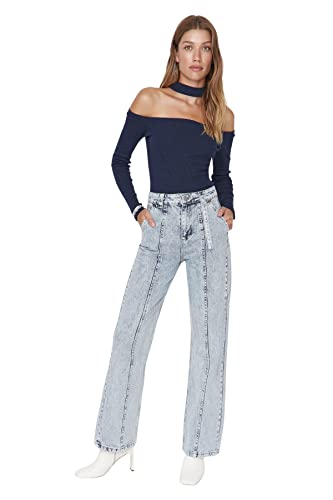 TRENDYOL Damen Trendyol Herren Hoher Bund Weites Bein der 90er Jeans, Blau, 36 EU von TRENDYOL