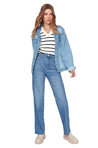 TRENDYOL Damen Trendyol Herren Hoher Bund Weites Bein der 90er Jeans, Blau, 36 EU von TRENDYOL