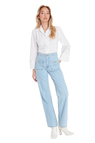 TRENDYOL Damen Trendyol Herren Hoher Bund Weites Bein der 90er Jeans, Blau, 38 EU von TRENDYOL