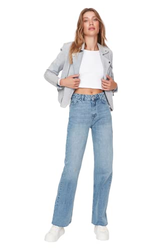 TRENDYOL Damen Trendyol Herren Hoher Bund Weites Bein der 90er Jeans, Blau, 40 EU von TRENDYOL