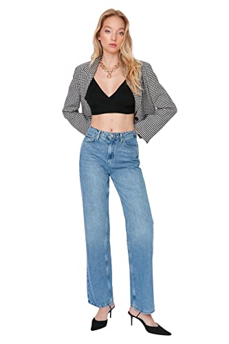 TRENDYOL Damen Trendyol Herren Hoher Bund Weites Bein der 90er Jeans, Hellblau, 38 EU von TRENDYOL