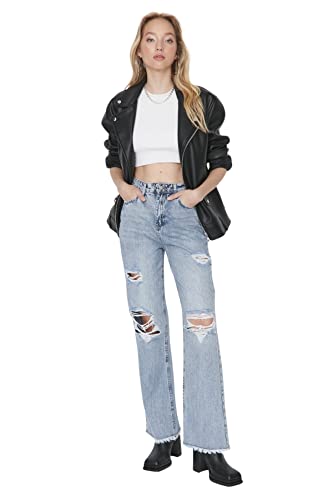 TRENDYOL Damen Trendyol Herren Hoher Bund Weites Bein der 90er Jeans, Hellblau, 38 EU von TRENDYOL