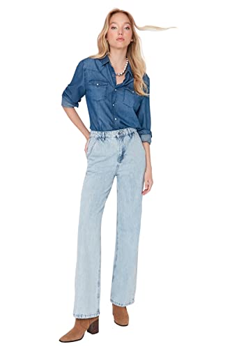 TRENDYOL Damen Trendyol Herren Hoher Bund Weites Bein der 90er Jeans, Hellblau, 40 EU von TRENDYOL