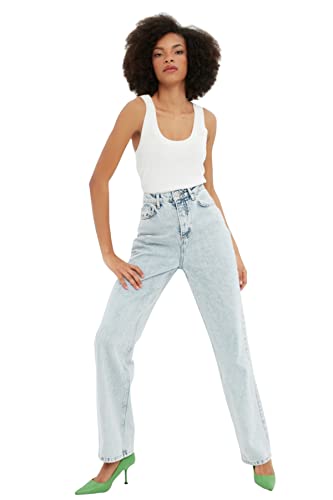 TRENDYOL Damen Trendyol Herren Hoher Bund Weites Bein der 90er Jeans, Hellblau, 42 EU TRENDYOL Damen Trendyol Herren Hoher Bund Weites Bein der 90er Jeans, Hellblau, 42 EU von TRENDYOL