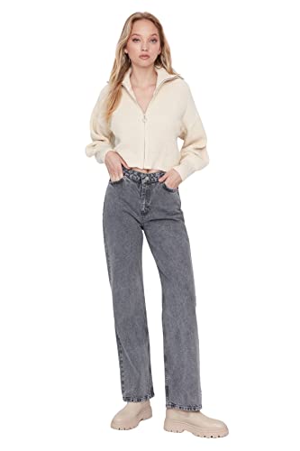 TRENDYOL Damen Trendyol Herren Hoher Bund Wide Leg Jeans, Grau, 38 EU von TRENDYOL