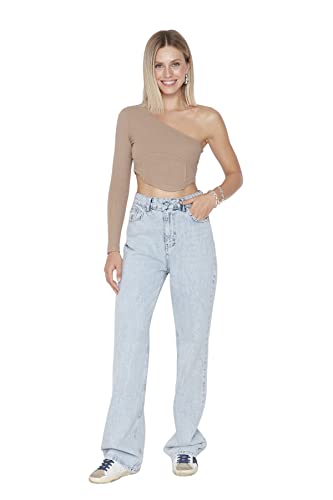 TRENDYOL Damen Trendyol Herren Hoher Bund Wide Leg Jeans, Hellblau, 32 EU von TRENDYOL