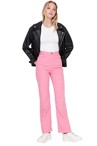 TRENDYOL Damen Trendyol Herren Hoher Bund Wide Leg Jeans, Rosa, 42 EU von TRENDYOL