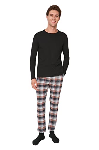 TRENDYOL Damen Trendyol Herren Kariert Mitte Gestrickt T-shirt-hose Pyjama Pajama Set, Schwarz, L EU von TRENDYOL