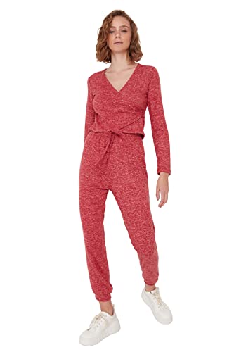TRENDYOL Damen Trendyol Herren Loungewear Hoher Bund Figurbetont Hose Pants High Waist Woven Fitted Stone Pants, Burgundy, M von TRENDYOL