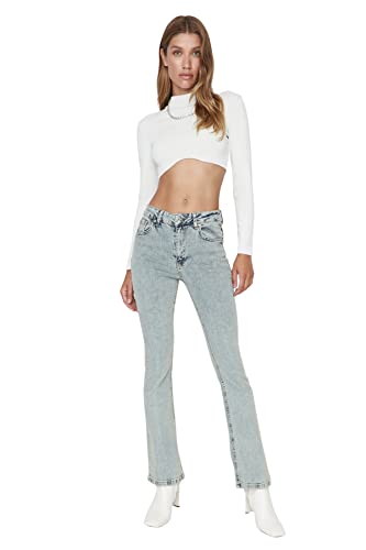 TRENDYOL Damen Trendyol Herren Mittlerer Bund Flared Jeans, Grau, 32 EU von TRENDYOL