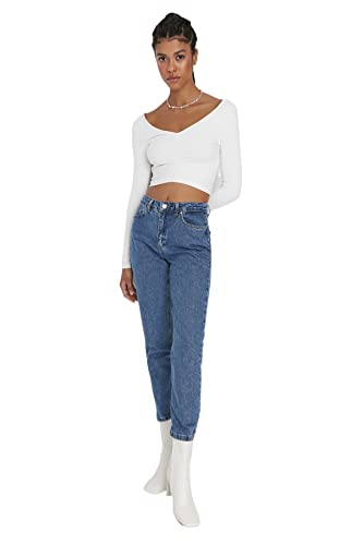 TRENDYOL Damen Trendyol Herren Mittlerer Bund Mom Jeans, Blau, 34 EU von TRENDYOL