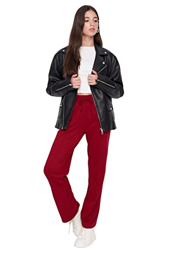 TRENDYOL Damen Trendyol Herren Mittlerer Bund Straight Jogginghose Sweatpants Normal Waist Knit Straight Indigo Sweatpants, Burgundy, XS von TRENDYOL