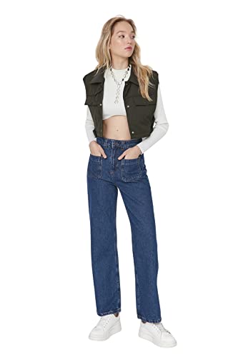 TRENDYOL Damen Trendyol Herren Mittlerer Bund Wide Leg Jeans, Blau, 40 EU von TRENDYOL
