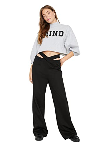 TRENDYOL Damen Trendyol Herren Mittlerer Bund Wide Leg Jogginghose Sweatpants, Schwarz, L EU von TRENDYOL