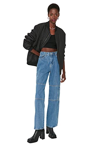 TRENDYOL Damen Trendyol Herren Young Hoher Bund Weites Bein der 90er Jeans, Blau, 34 EU von TRENDYOL