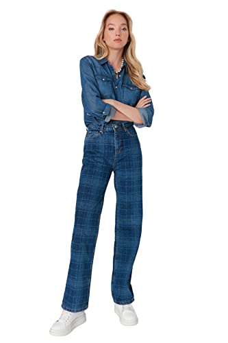 TRENDYOL Damen Trendyol Herren Young Hoher Bund Weites Bein der 90er Jeans, Blau, 36 EU von TRENDYOL