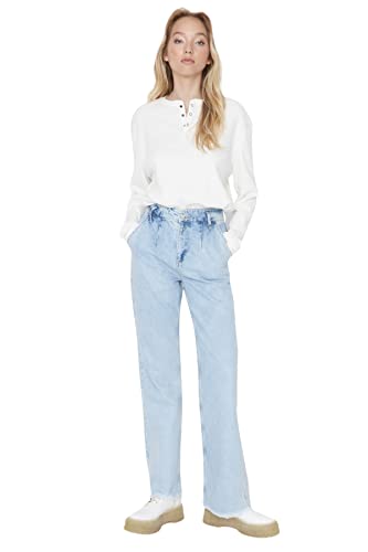 TRENDYOL Damen Trendyol Herren Young Hoher Bund Weites Bein der 90er Jeans, Hellblau, 34 EU von TRENDYOL