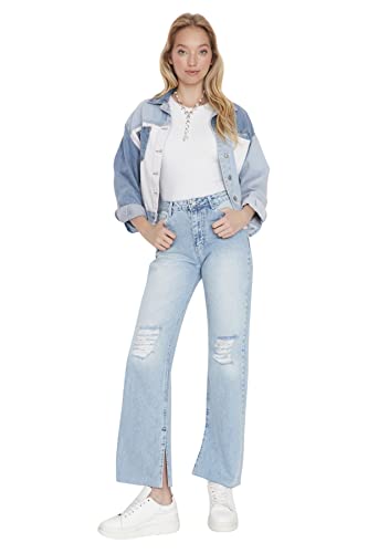 TRENDYOL Damen Trendyol Herren Young Hoher Bund Wide Leg Jeans, Hellblau, 36 EU von TRENDYOL