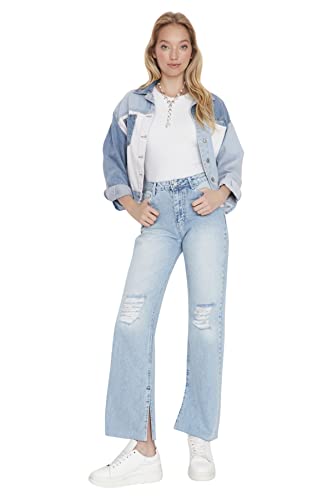 TRENDYOL Damen Trendyol Herren Young Hoher Bund Wide Leg Jeans, Hellblau, 38 EU von TRENDYOL