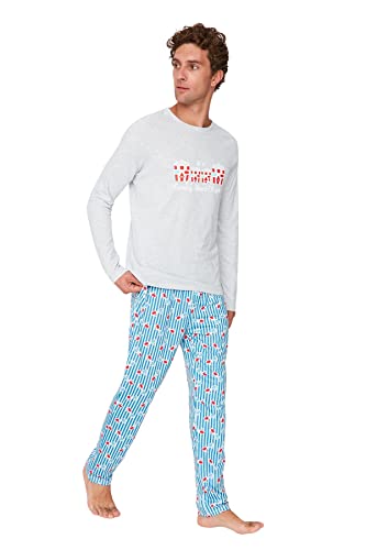 TRENDYOL Damen Trendyol Herren mit Slogan Mitte Gestrickt T-shirt-hose Pyjama Pajama Set, Mehrfarbig, L EU von TRENDYOL